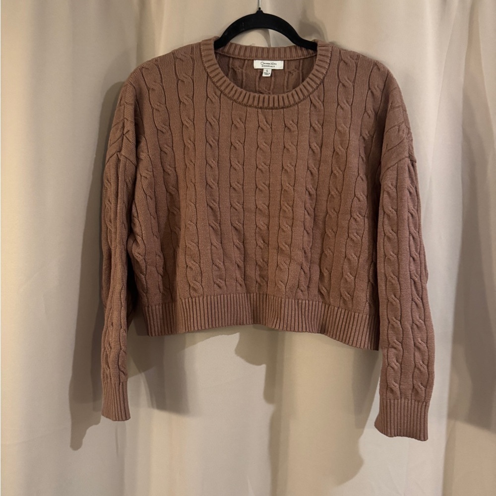 Orange Kiss Cable Knit Cropped Sweater - Brown